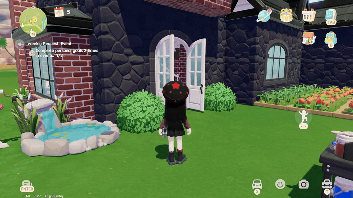 A player opens the Build Mode at their Home Plot to access the Building Materials tab to place a shrub.