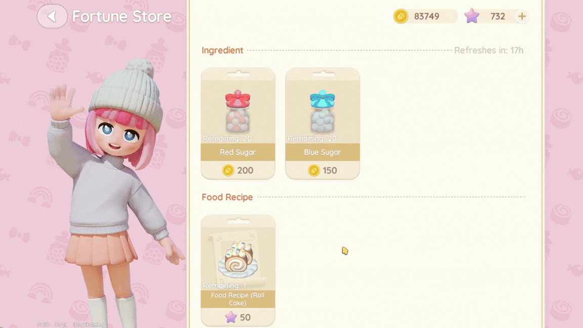 The items in stock at Doris's Fortune Store during the Rainbow event in Heartopia.