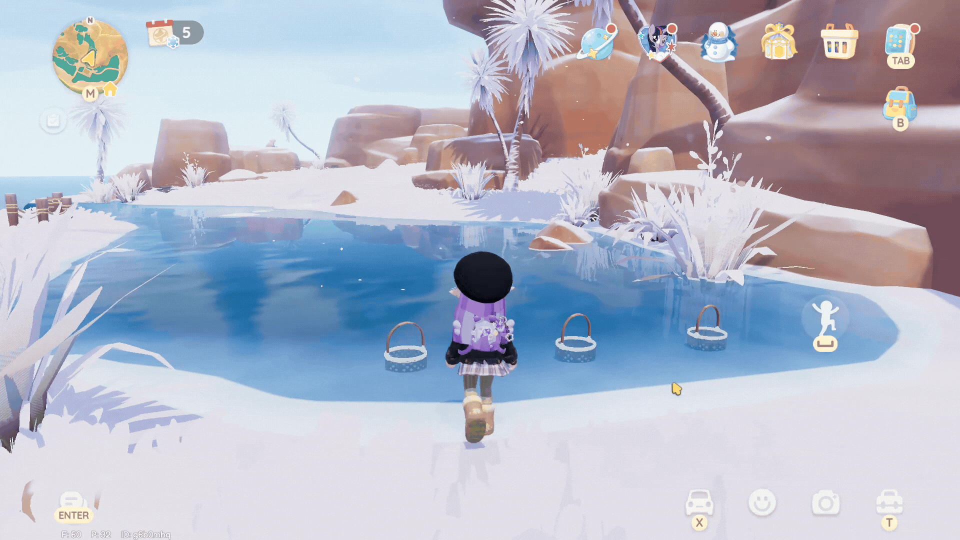 Where to find the baskets around the Onsen Mountain in Heartopia, where you can cook the Onsen Egg.