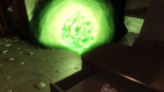 Screenshot from DOORS Paradox, showing the floating green miasma of Glare hovering by the floor in front of the player. Screenshot from DOORS Paradox, showing the floating green miasma of Glare hovering by the floor in front of the player.