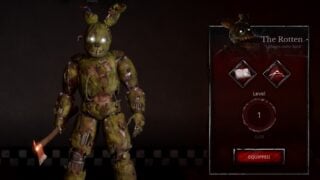 Screenshot from Bite By Night, showing a status screen for the Killer, The Rotten, a yellow rabbit animatronic.