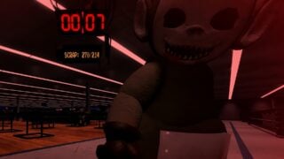 Screenshot from Darkest Hours, showing a player's POV of dying to one of the Brute Twins. The screen is tinted red and a monstrous Teletubby with black eyes and a tooth mouth grins at the viewer. Screenshot from Darkest Hours, showing a player's POV of dying to one of the Brute Twins. The screen is tinted red and a monstrous Teletubby with black eyes and a tooth mouth grins at the viewer.