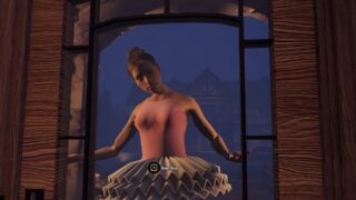 Screenshot from Home Alone Anomaly, showing a woman in a ballerina outfit, with her hair tied into a bun. 