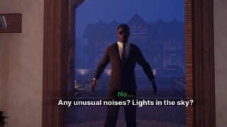 Screenshot from Home Alone Anomaly, showing a man in dark glasses and a black suit. 