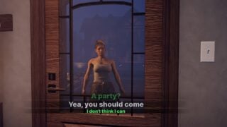 Screenshot from Home Alone Anomaly, showing a visitor that appears to be a woman in cargo pants and a white tank top. 