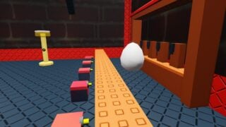 A screenshot from Roblox The Hunt 20's 2008 hub area. It shows the underground cafe area, with a giant egg behind the bar, as if it is staffing the bar.